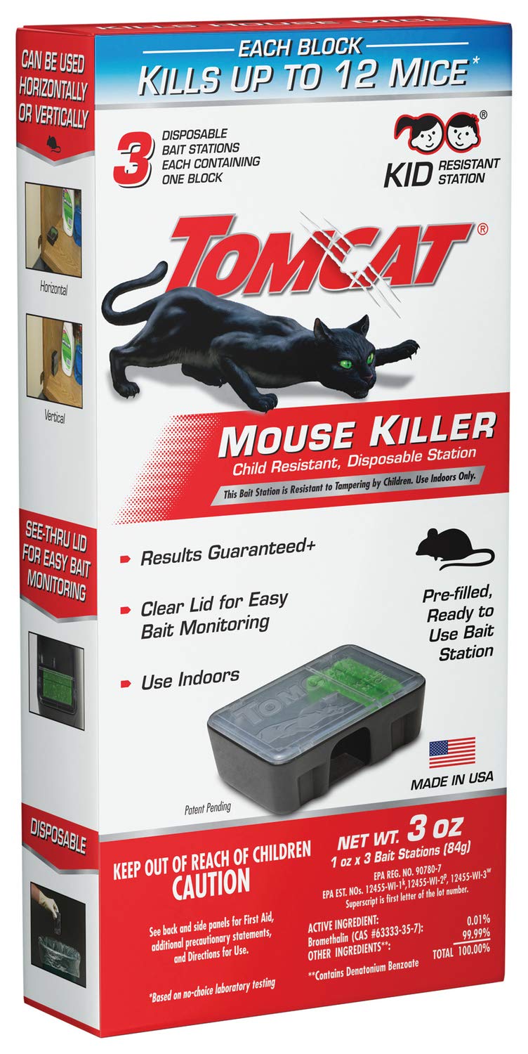 Tomcat Mouse Killer Disposable Station for Indoor Use - Child Resistant, 3 Stations with 1 Bait Each