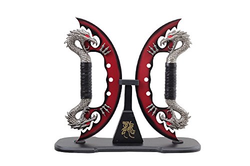 Wuu Jau H-7035-RD Dual Fantasy Dragon Knife Display, 11", Red