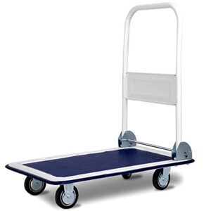 giantex 10 costway platform cart dolly folding foldable moving warehouse push hand truck, 330lbs weight capacity, blue