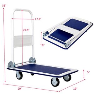 Giantex 10 Costway Platform Cart Dolly Folding Foldable Moving Warehouse Push Hand Truck, 330lbs Weight Capacity, Blue