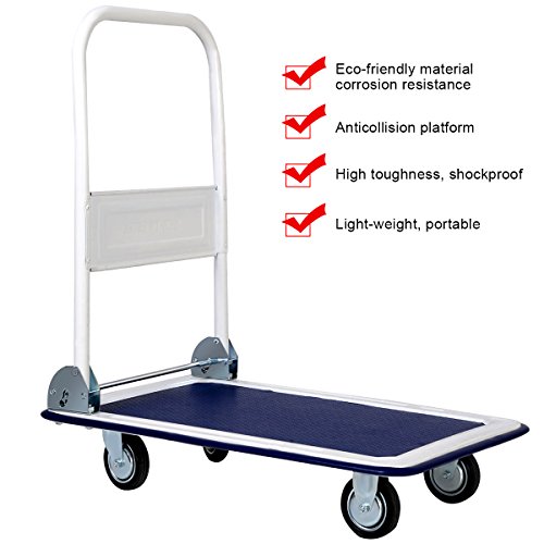 Giantex 10 Costway Platform Cart Dolly Folding Foldable Moving Warehouse Push Hand Truck, 330lbs Weight Capacity, Blue