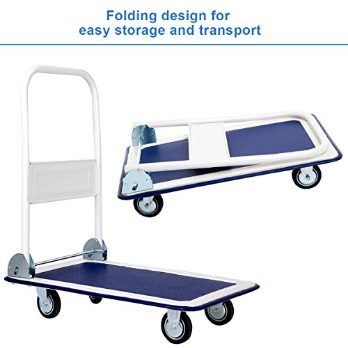 Giantex 10 Costway Platform Cart Dolly Folding Foldable Moving Warehouse Push Hand Truck, 330lbs Weight Capacity, Blue