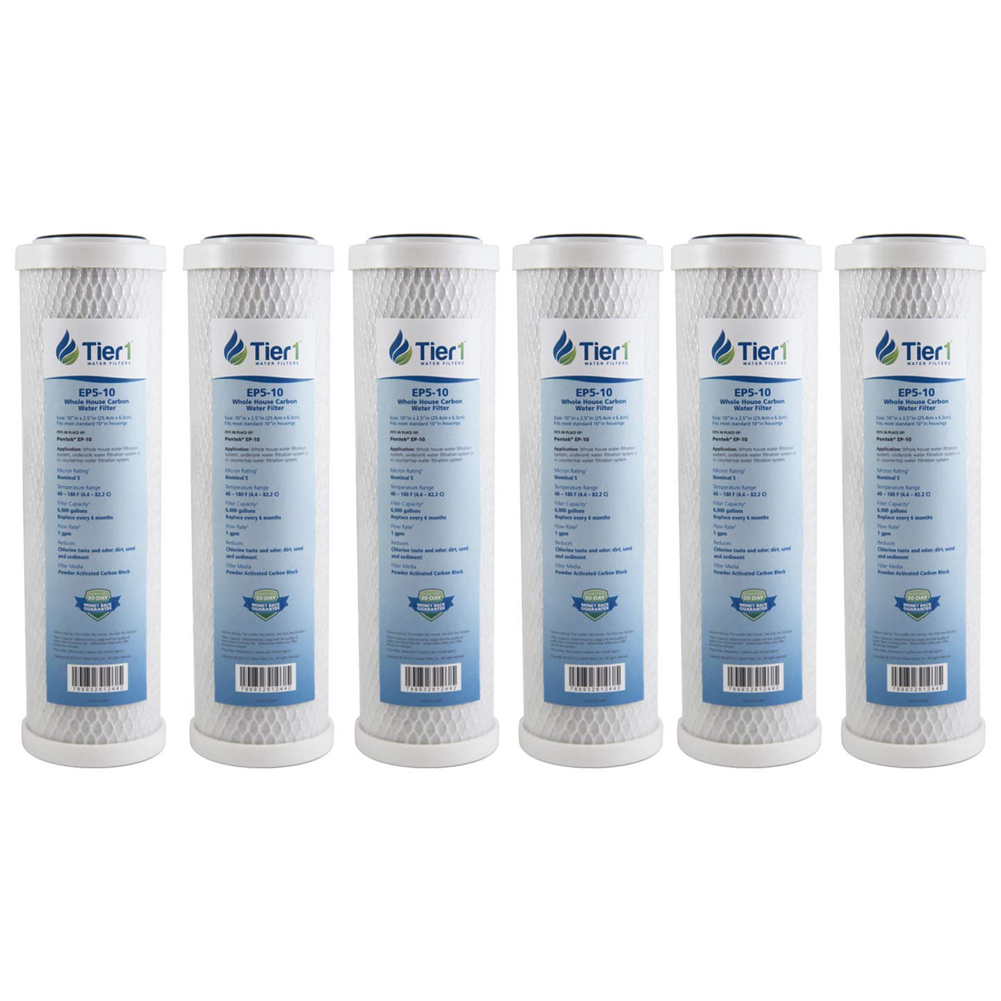 Tier1 5 Micron 10 Inch x 2.5 Inch | 6-Pack Whole House Carbon Block Water Filter Replacement Cartridge | Compatible with Pentek EP-10, 42-34373, 155531-43, CB-25-1005, MAXETW-975, Home Water Filter