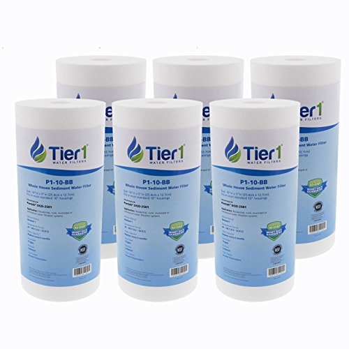 Tier1 1 Micron 10 Inch x 4.5 Inch | 6-Pack Spun Wound Polypropylene Whole House Sediment Water Filter Replacement Cartridge | Compatible with Pentek DGD-2501, 155359-43, Home Water Filter