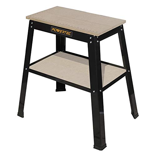 POWERTEC UT1002 Universal Tool Stand w/ MDF Split Top Expands to 20"x25" & Storage Shelf, 32" Working Height Tool Table for Benchtop Planers, Band Saw, & Belt Sanders for Woodworking