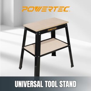 POWERTEC UT1002 Universal Tool Stand w/ MDF Split Top Expands to 20"x25" & Storage Shelf, 32" Working Height Tool Table for Benchtop Planers, Band Saw, & Belt Sanders for Woodworking