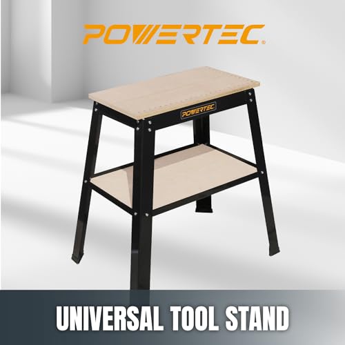 POWERTEC UT1002 Universal Tool Stand w/ MDF Split Top Expands to 20"x25" & Storage Shelf, 32" Working Height Tool Table for Benchtop Planers, Band Saw, & Belt Sanders for Woodworking