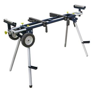 powertec mt4000 folding miter saw stand with 8-inch wheels and 110v power outlets, universal quick-release brackets