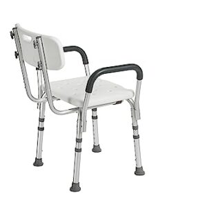 Drive Medical 12445KD-1 Shower Chair with Back and Padded Arms, Adjustable Height Shower Stool with Nonslip Feet, Tub Chair, Shower Chair for Elderly, Bath Seat with Back, 350 LB Weight Cap, White