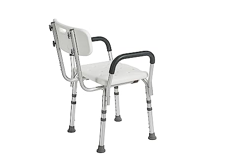 Drive Medical 12445KD-1 Shower Chair with Back and Padded Arms, Adjustable Height Shower Stool with Nonslip Feet, Tub Chair, Shower Chair for Elderly, Bath Seat with Back, 350 LB Weight Cap, White