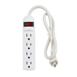 j.volt 4 outlet power strip, 15a 125v 1875w, 90 joules, 20-inch short cord with angled plug, small power strip surge protector, etl listed white