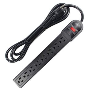 j.volt 8 port power strip surge protector, 6 feet cord with lit switch, for home office school shop garage, wall mountable,750j 15a 125v 1875w, 14awg, ul listed, black