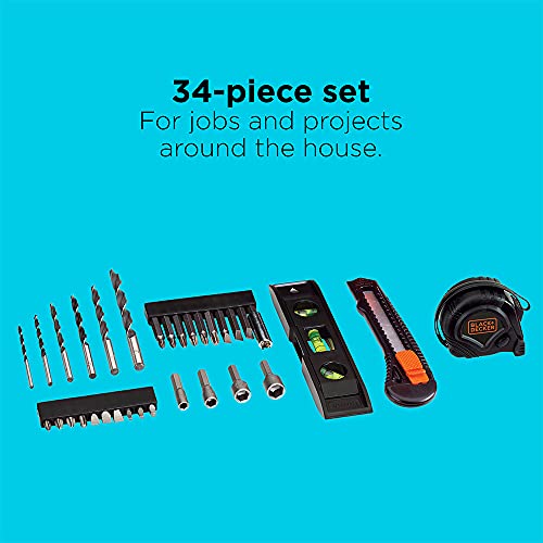 BLACK+DECKER 20V MAX Drill & Home Tool Kit, 34 Piece (BDCD120VA) , Orange