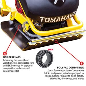 Tomahawk 5.5 HP Honda Vibratory Plate Compactor Tamper with 3.5 Gallon Water Tank for Ground, Gravel, Dirt, Asphalt, Compaction GX160 Engine