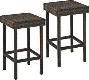crosley furniture palm harbor outdoor wicker 24-inch stools - brown (set of 2)