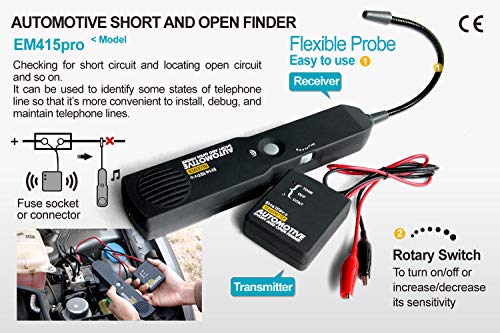 ALLOSUN Automotive Cable Wire Tracker Car Tracer Finder Test Short & Open DC 6~42 Volts, Black (EM415PRO)