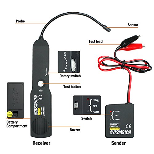ALLOSUN Automotive Cable Wire Tracker Car Tracer Finder Test Short & Open DC 6~42 Volts, Black (EM415PRO)