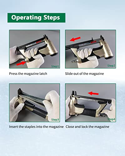 meite MT8016 Pneumatic Upholstery Stapler 21 Gauge 1/2" Crown 1/4" to 5/8" Length Industrial Fine Wire Stapler