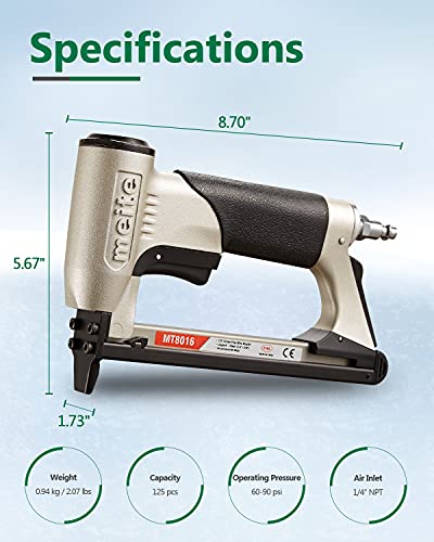 meite MT8016 Pneumatic Upholstery Stapler 21 Gauge 1/2" Crown 1/4" to 5/8" Length Industrial Fine Wire Stapler