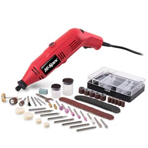 hi-spec compact corded rotary tool with 121pc dremel compatible bit accessories, multi-purpose 130w power rotary tool kit for sanding, polishing, drilling, etching, engraving, diy crafts, grinding