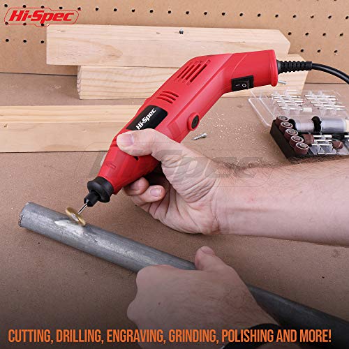 Hi-Spec Compact Corded Rotary Tool with 121pc Dremel Compatible Bit Accessories, Multi-Purpose 130W Power Rotary Tool Kit for Sanding, Polishing, Drilling, Etching, Engraving, DIY Crafts, Grinding