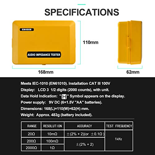 ALLOSUN - EM480B Audio Impedance Tester Digital LCD Insulation Resistance Megohmmeter Meter Tester with Bag