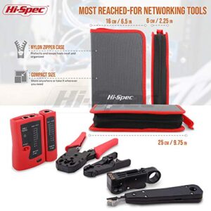 Hi-Spec 9pc Network Cable Tester Tool Kit Set for CAT5, CAT6, RJ11, RJ45. Ethernet LAN Crimper, Punchdown, Coax Stripper & More