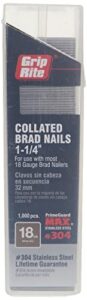 grip rite prime guard maxb64876 18-gauge 304-stainless steel brad nails in belt-clip box (pack of 1000), 1-1/4"