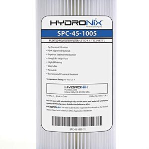 Hydronix SPC-45-1005 Whole House Sediment Pleated Water Filter, Reusable, 4.5" x 10" - 5 Micron (6 Pack)