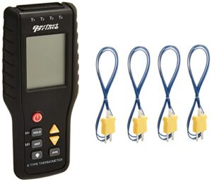 perfectprime tc41, 4-channel k-type digital thermometer thermocouple sensor -200~1372°c/2501°f, 20 x 4 data log storage function