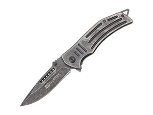 wartech pml104 milspec tactical assisted open pocket knife with stonewashed handle and blade, 8"