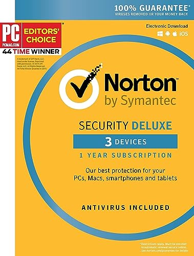 Symantec Norton Security Deluxe – 3 Devices – 1 Year Subscription [PC/Mac/Mobile Key Card]