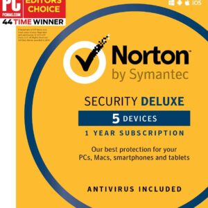 Symantec Norton Security Deluxe – 5 Devices – 1 Year Subscription [PC/Mac/Mobile Key Card]