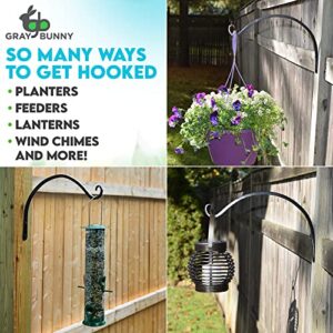 Gray Bunny Outdoor Plant Hanger Hook, 14” Large Modern Sleek Heavy Duty Iron Wall Hooks for Bird Feeders, Lanterns, Wind Chimes, Patio Decor - Black