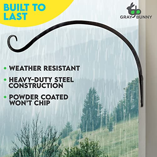 Gray Bunny Outdoor Plant Hanger Hook, 14” Large Modern Sleek Heavy Duty Iron Wall Hooks for Bird Feeders, Lanterns, Wind Chimes, Patio Decor - Black