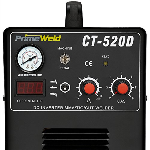 PrimeWeld 3-in-1 50 Amp Plasma Cutter, 200 Amp TIG Welder and 200 Amp Stick Welder - Welding and Cutting Combo, Mobile Welding Machine, Portable Plasma Cutter, Multipurpose Welder and Cutter, CT-520D