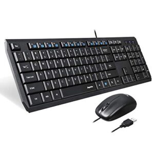 eagletec km120 wired keyboard and mouse combo slim, flat & quiet, ergonomic full size 104 keys keyboard & small portable mouse for windows pc (black wired keyboard & mouse set)