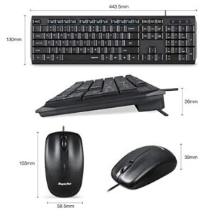 Eagletec KM120 Wired Keyboard and Mouse Combo Slim, Flat & Quiet, Ergonomic Full Size 104 Keys Keyboard & Small Portable Mouse for Windows PC (Black Wired Keyboard & Mouse Set)