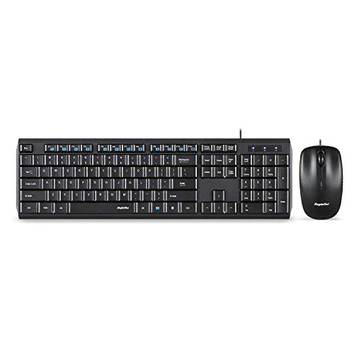 Eagletec KM120 Wired Keyboard and Mouse Combo Slim, Flat & Quiet, Ergonomic Full Size 104 Keys Keyboard & Small Portable Mouse for Windows PC (Black Wired Keyboard & Mouse Set)