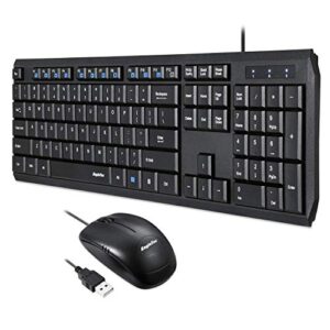 Eagletec KM120 Wired Keyboard and Mouse Combo Slim, Flat & Quiet, Ergonomic Full Size 104 Keys Keyboard & Small Portable Mouse for Windows PC (Black Wired Keyboard & Mouse Set)