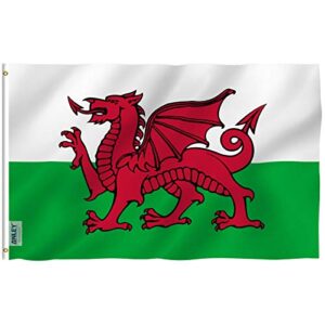 anley fly breeze 3x5 foot wales flag - vivid color and fade proof - canvas header and double stitched - welsh national flags polyester with brass grommets 3 x 5 ft