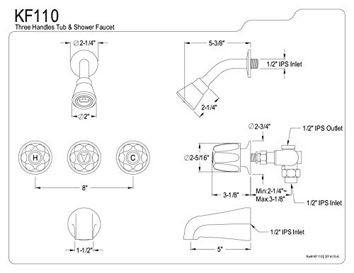 Kingston Brass Elements of Design EF110 Saloon 3-Handle Tub & Shower Faucet, 5', Polished Chrome