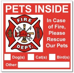 6 pets inside red safety alert warning window door stickers; in fire or emergency they notify rescue personnel to save pet; 3 x 3 inches