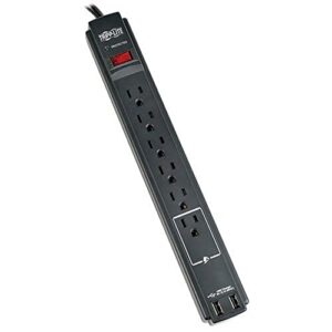 tripp lite 6 outlet surge protector power strip 6ft cord 990 joules dual usb charging & insurance (tlp606usbb)