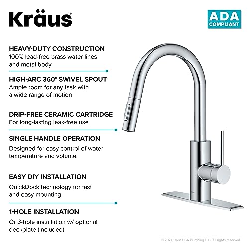 Kraus KPF-2620CH Oletto Single Lever Pull Down Kitchen Faucet, 16 Inch, Chrome