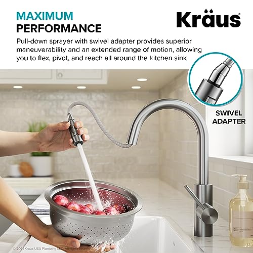 Kraus KPF-2620CH Oletto Single Lever Pull Down Kitchen Faucet, 16 Inch, Chrome