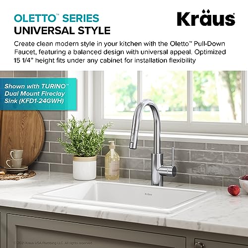 Kraus KPF-2620CH Oletto Single Lever Pull Down Kitchen Faucet, 16 Inch, Chrome