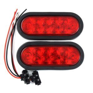 ppi (2) red trailer truck led sealed red 6" oval stop/turn/tail light marine waterproof including 3-pin water tight plug dot sae with wires and grommet
