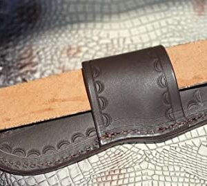 Custom Cross Draw Knife Sheath for Buck 102 Knife. The Sheath Is Made Out of 10 Ounce Water Buffalo Hide Leather the Leather Is Soft Pliable and Very Durable. This Sheath Can Be Worn on the Right or Left Hand Side. It Is Died Dark Brown with Border Toolin