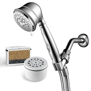 aquacare by hotel spa 7-setting filtered handheld shower head with patented on/off pause switch and 3-stage shower filter cartridge inside 4 inch